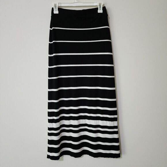 White House Black Market Dresses & Skirts - WHBM Womens Striped Maxi A-Line Skirt Sz S Navy Blue Jersey Stretch Long Pull On